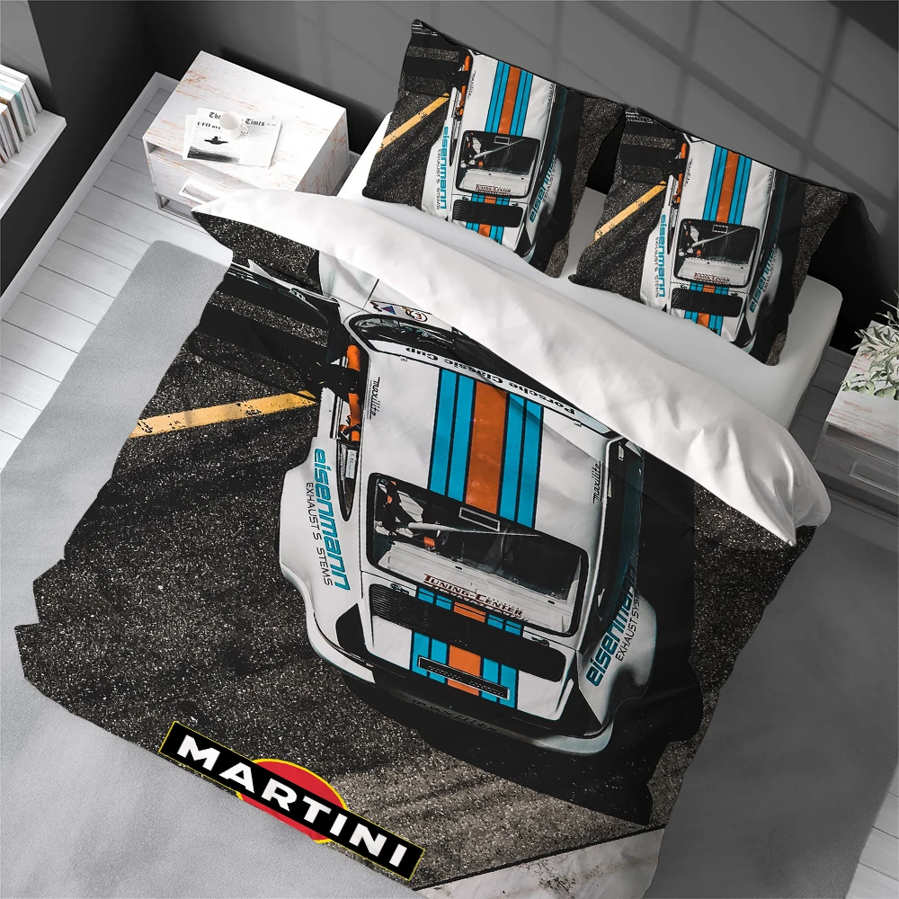 

Комплект постельного белья Martini Racing Stripe: пододеяльник, 2 наволочки, 3 предмета, из мягкого хлопка, для дома и общежития, подарок для студентов