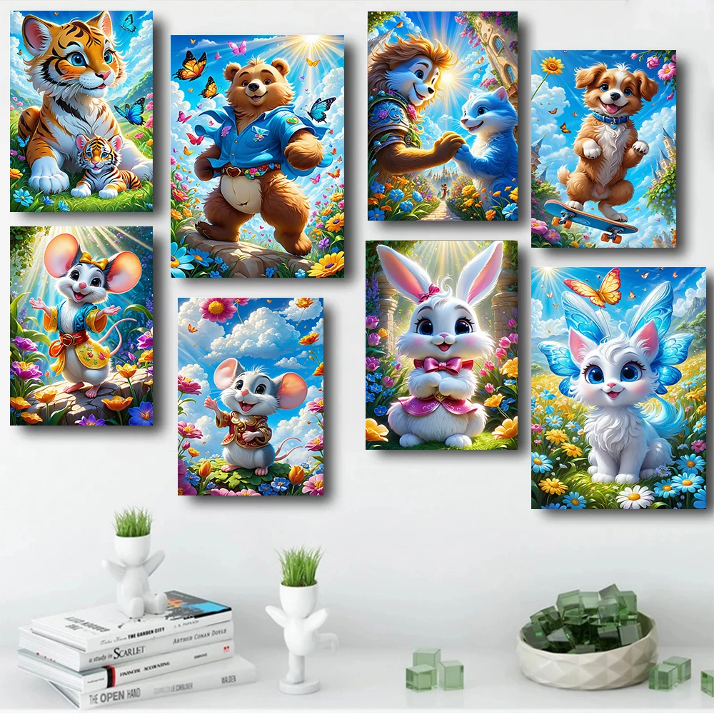 5D Diamond Painting DIY Cute Cartoon Animals Tiger Mouse Full Drills Rabbit Cat Wall Decor Art Mosaic Embroidery Cross Stitch