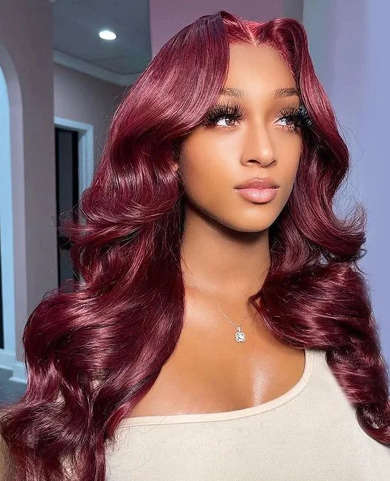 

13x6 burgundy colored boby wave hd lace frontal human hair wig for women 100% glueless brazilian cheap wigs on sale clearance