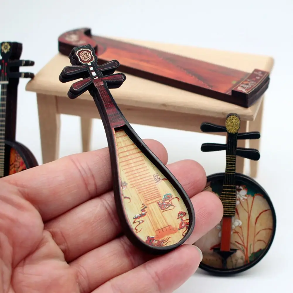 New Wood Dollhouse Musical Instruments Courtesan Pattern For 1/6 1/12 Chinese Classical Instrument Playing House Scene Model