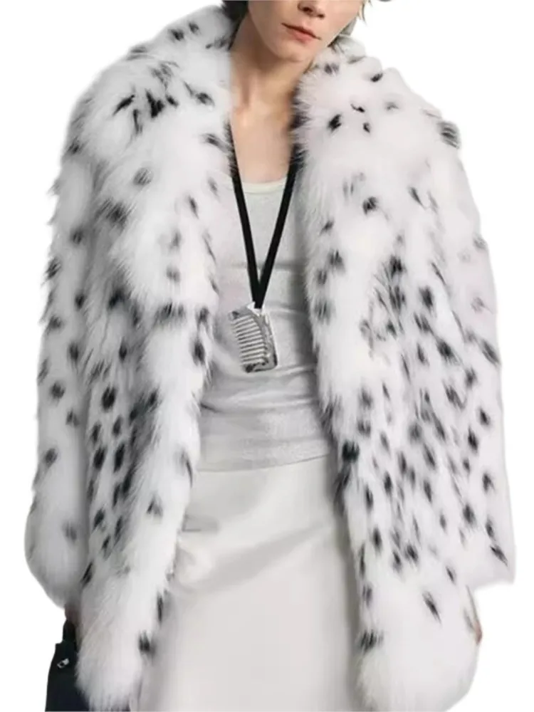 المرأة الشتاء فو الفراء معطف ليوبارد طباعة دعوى طوق سيدة معطف الفرو الاصطناعي اللون مطابقة الفاخرة الإناث معطف الفرو المتكامل #2