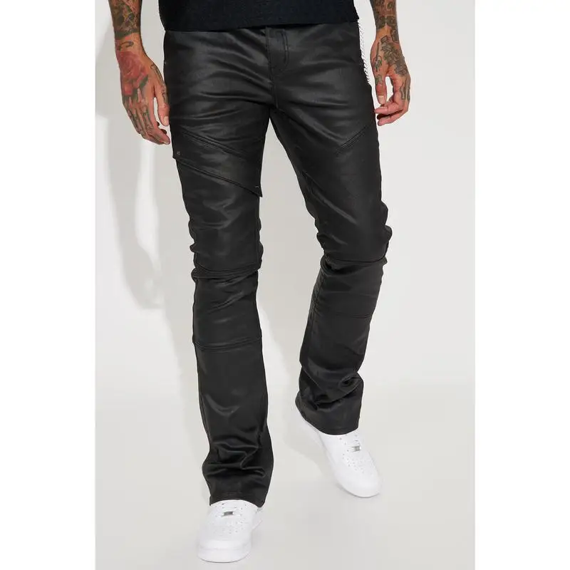 

Men's Fleece Lined Motorcycle Leather Pants Straight Leg Neutral Style Spring Collection Fashionable Casual Trousers