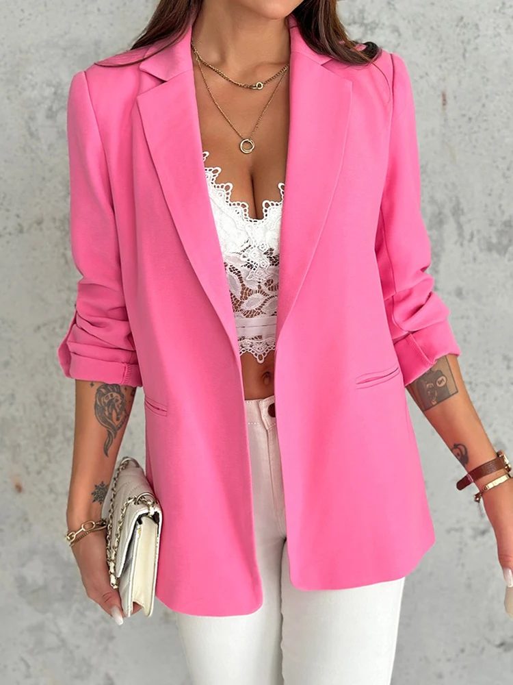 Cappotto Blazer con maniche arrotolabili con colletto dentellato