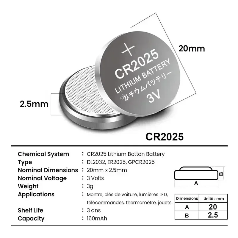 10-300 PCS 3V CR2025 button battery suitable for watch toy remote control calculator car remote control cr2025 button battery