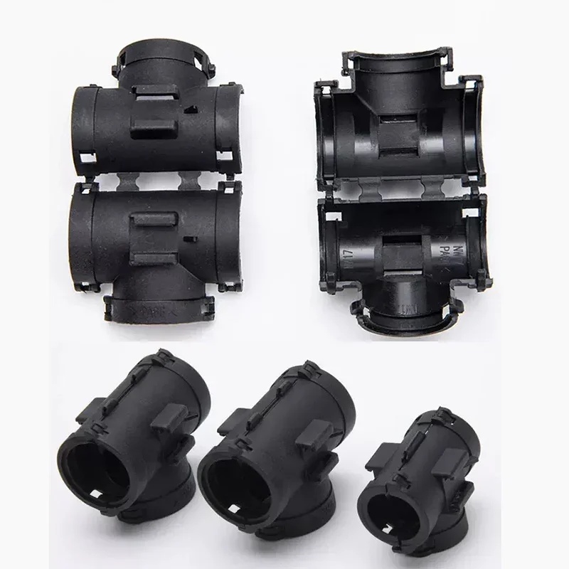 Tee-shaped plastic corrugated conduit for automotive wiring systems — PA66 construction — 10 mm inner diameter — female coupling