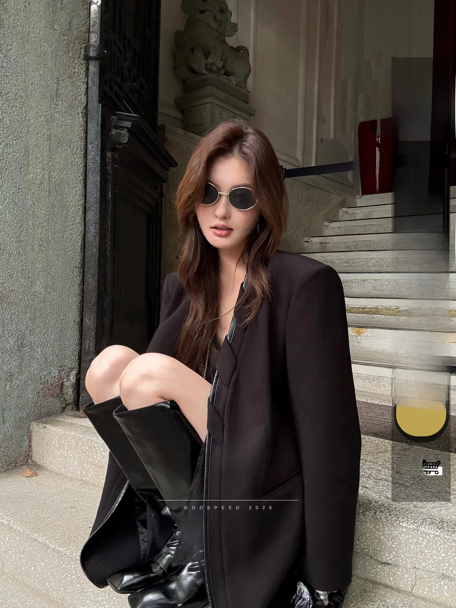 

KAS mat Casual Leather Patchwork Lapell Suit Loose Fit Comfortable Sle Women's Faion Outerwear