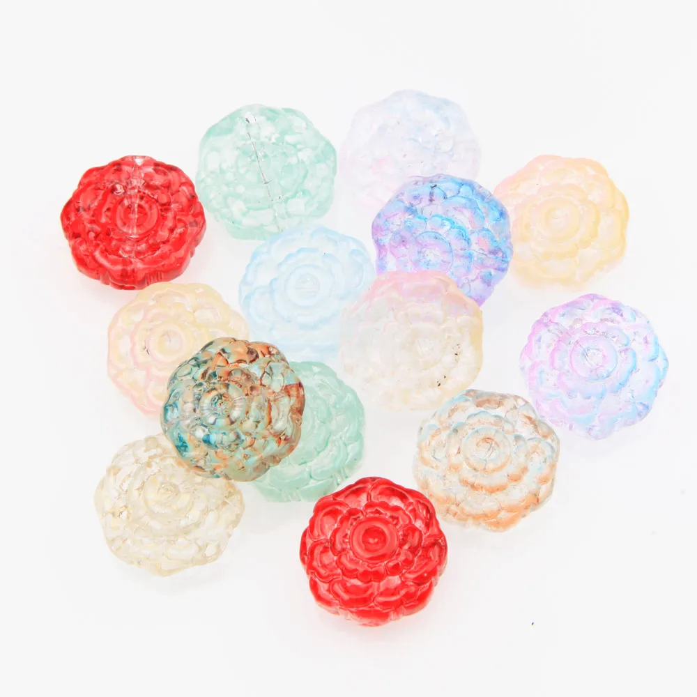 Perles de fleur de rose en verre pour bijoux, bracelet exécutif, pendentif, fournitures de bricolage, arts et artisanat faits à la main, résultats, 15mm, 30 pièces