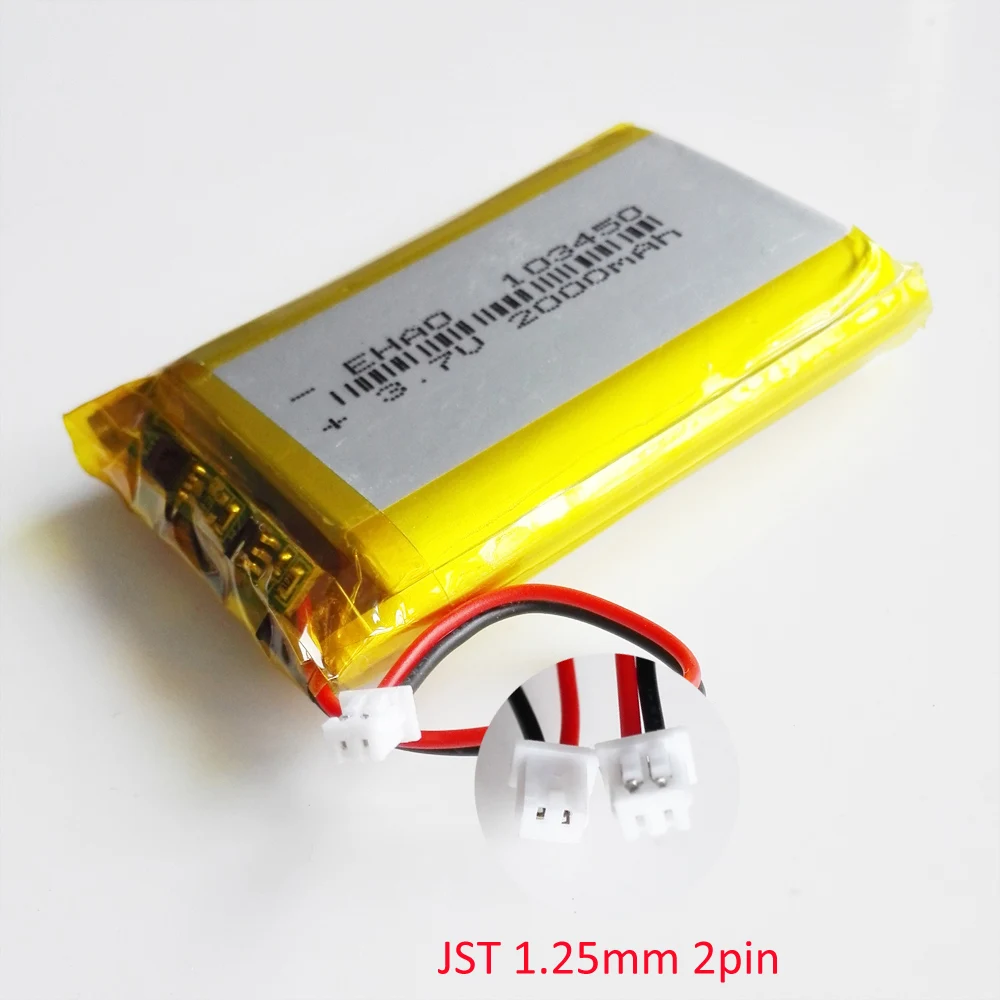103450 3.7V 2000mAh Lithium Polymer Battery 3PCS JST 1.25 2P Plug for Mobile Phone MP3 GPS DVD Lipo Rechargeable Battery Cell