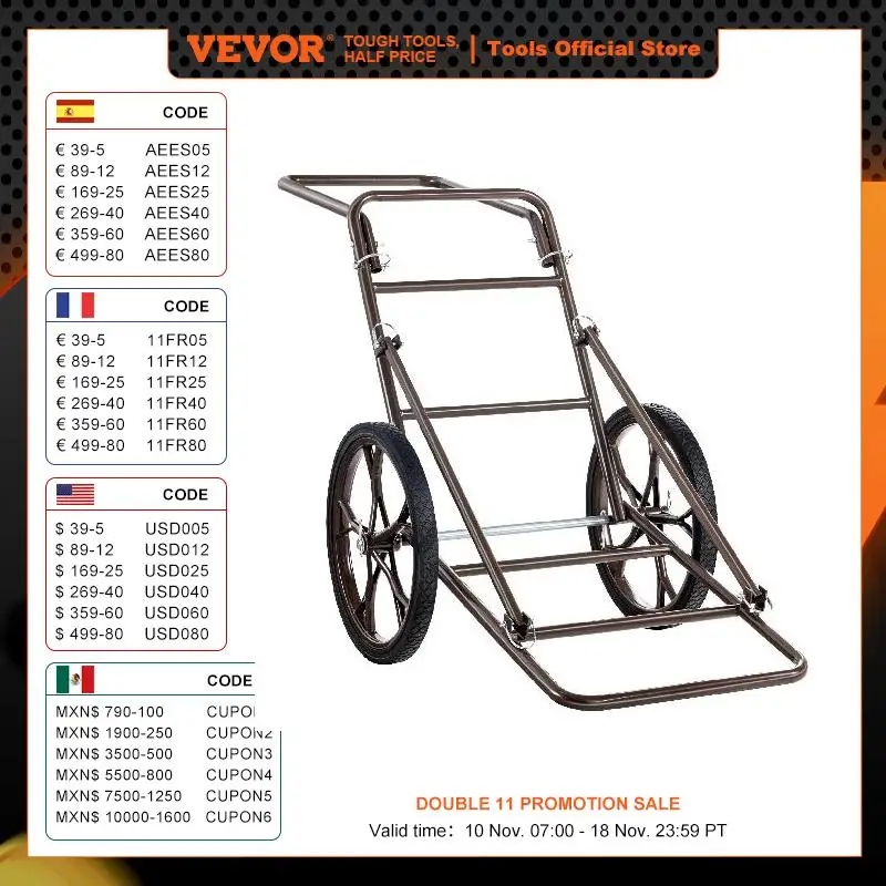 VEVOR Deer Cart 500 LBS Capacity Folding Game Cart Deer Cart Game Hauler with Big Rubber Wheel & Ergonomic Handle for Hunting