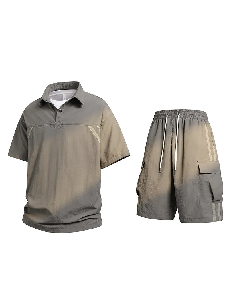 

New Summer Casual Short Sleeve Shorts Outfit Trendy 3D Tailoring Loose Fit Sporty for Boys Breathable Versatile Handsome