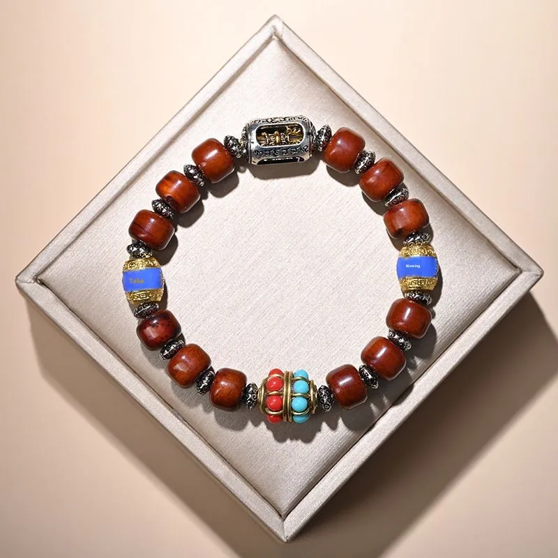 Traditional Tibetan Style Camel Bone Beaded Bracelet For Men Five Wealth Gods Agate Blessing Feng Shui Prayer Beads Good Luck