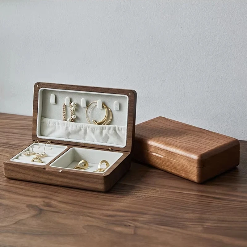 

Portable Jewelry Storage Box Black Walnut Wooden Vintage Necklace Earrings Bracelet Organizer Boxes Portable Travel Jewelry Box