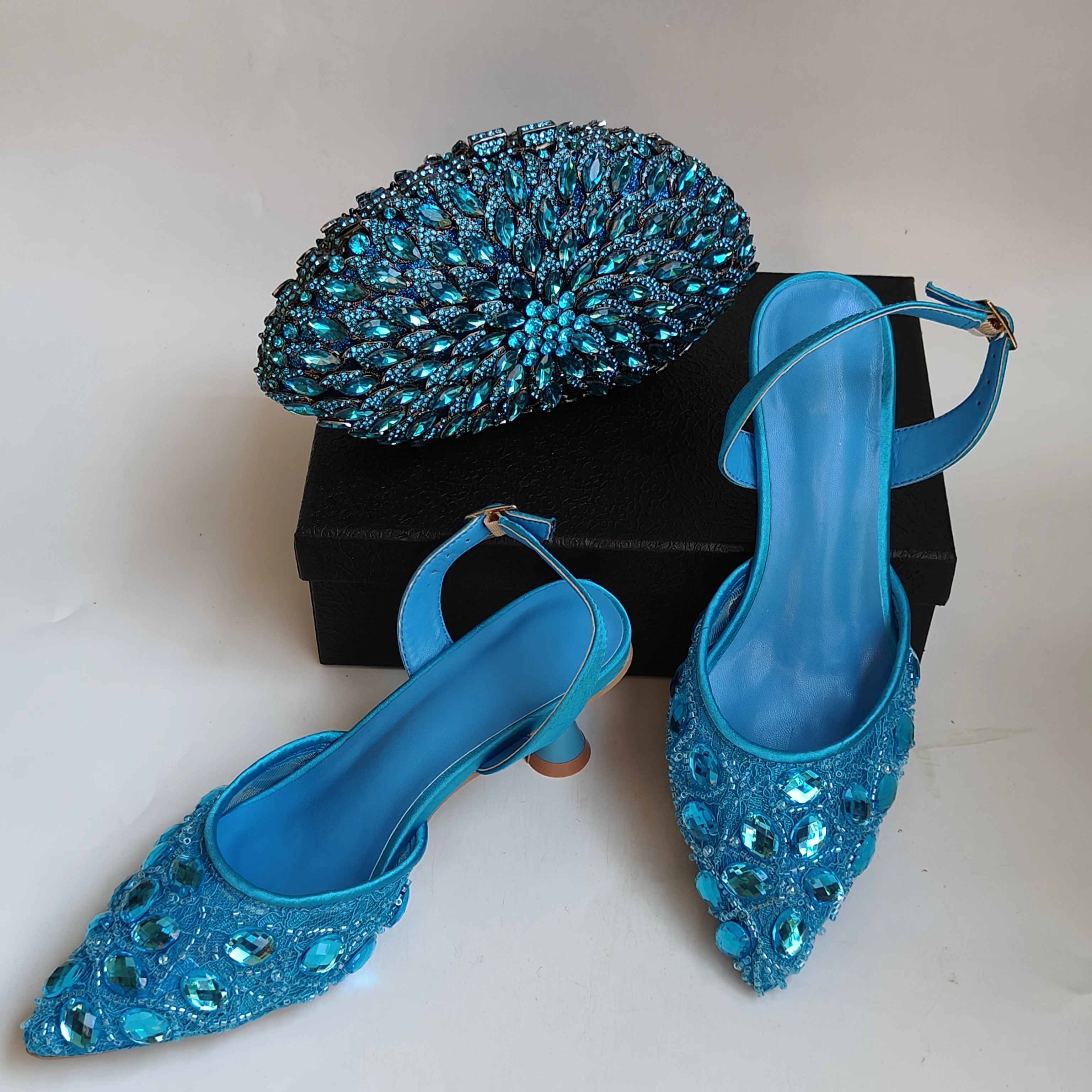 

LNATISNOVA Women High Heel Party Diamonds Shoes and Bag Set Rhinestones Handbag Italian Design Shoe Wedding High Heels Sandals