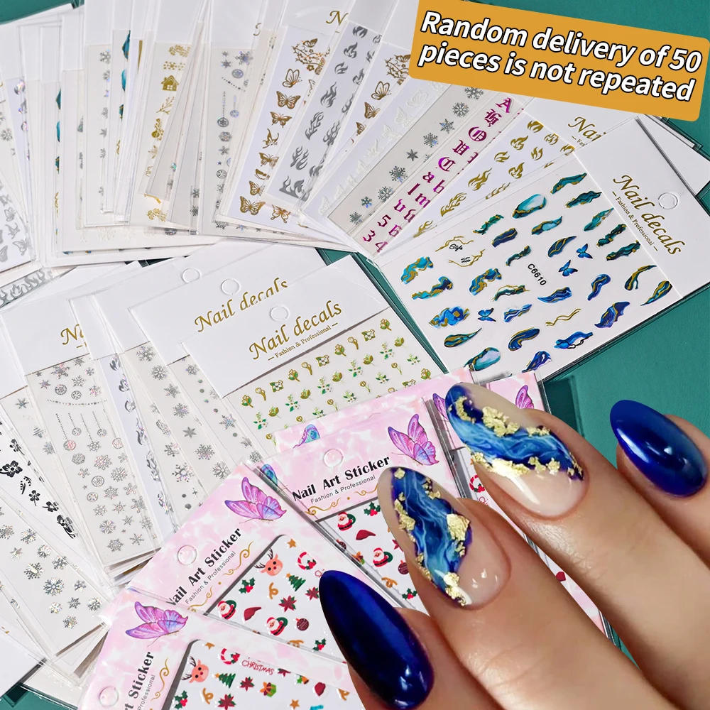 50/10pcs Randomly Mixed Nail Art Stickers Bow Star Snowflake Butterfly Non-repetitive Nail Decals Manicure sliders Mystery Box N