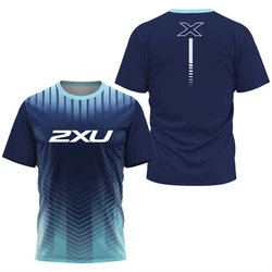 Men Gym Sportswear Fashion T-Shirts Summer Outdoor Run Fitness Breathable Short Sleeve Letter Badminton Training O-Neck Gym Tops