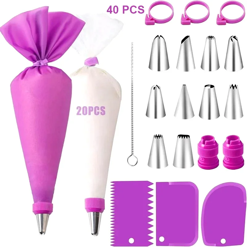 Silicone Piping Bags and Tips Set Cake DIY Decorating Kit with Stainless Steel Nozzle Reusable Silicone Pastry Baking tool