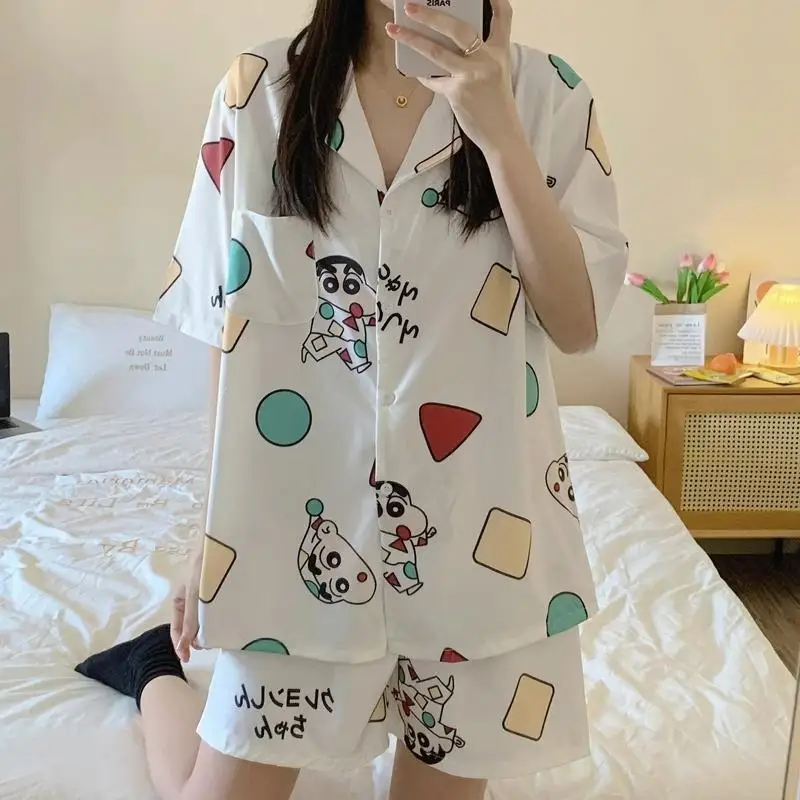 New Cartoon Kawaii Cute Crayonshin-Chan Pajamas Short Sleeved Shorts Sweet Student Leisure Anime Girl Birthday Gift For Children