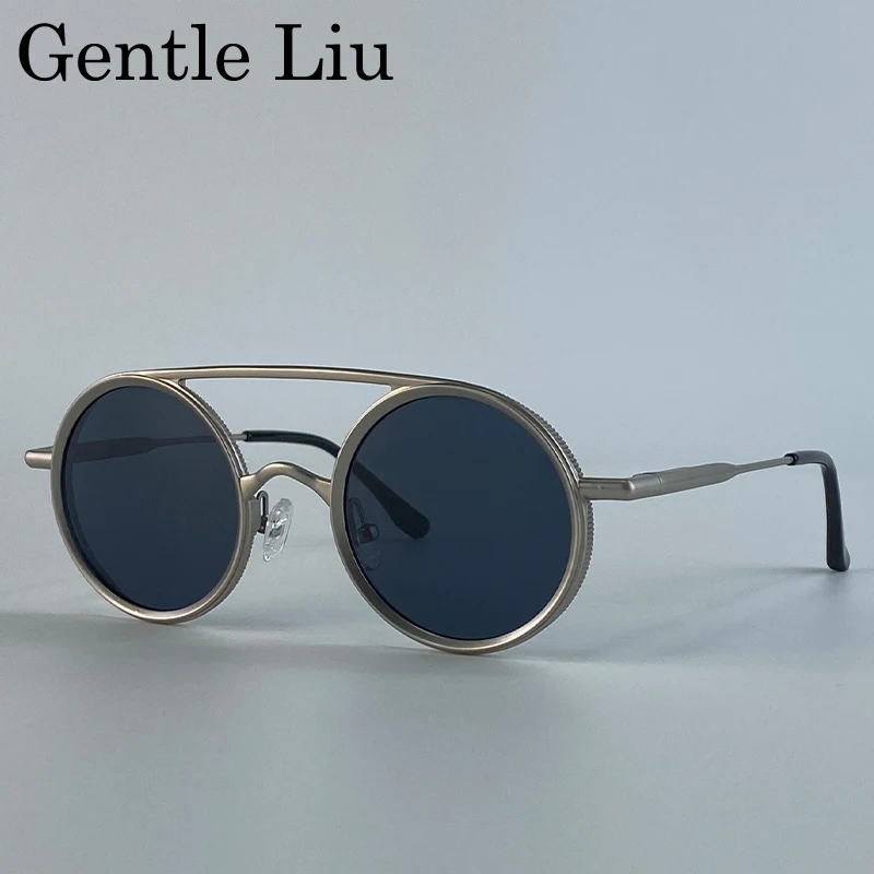 

Steampunk Round Double Beam Sunglasses Men 2025 Luxury Brand Trendy Punk Metal Frame Sun Glasses For Male Driving UV400 Eyewear