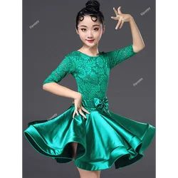 Kindmeisjes Latin Dance Dress Bloemen Latin Dance Dress Sexy Salsa Kostuum Ballroom Tango Jurken
