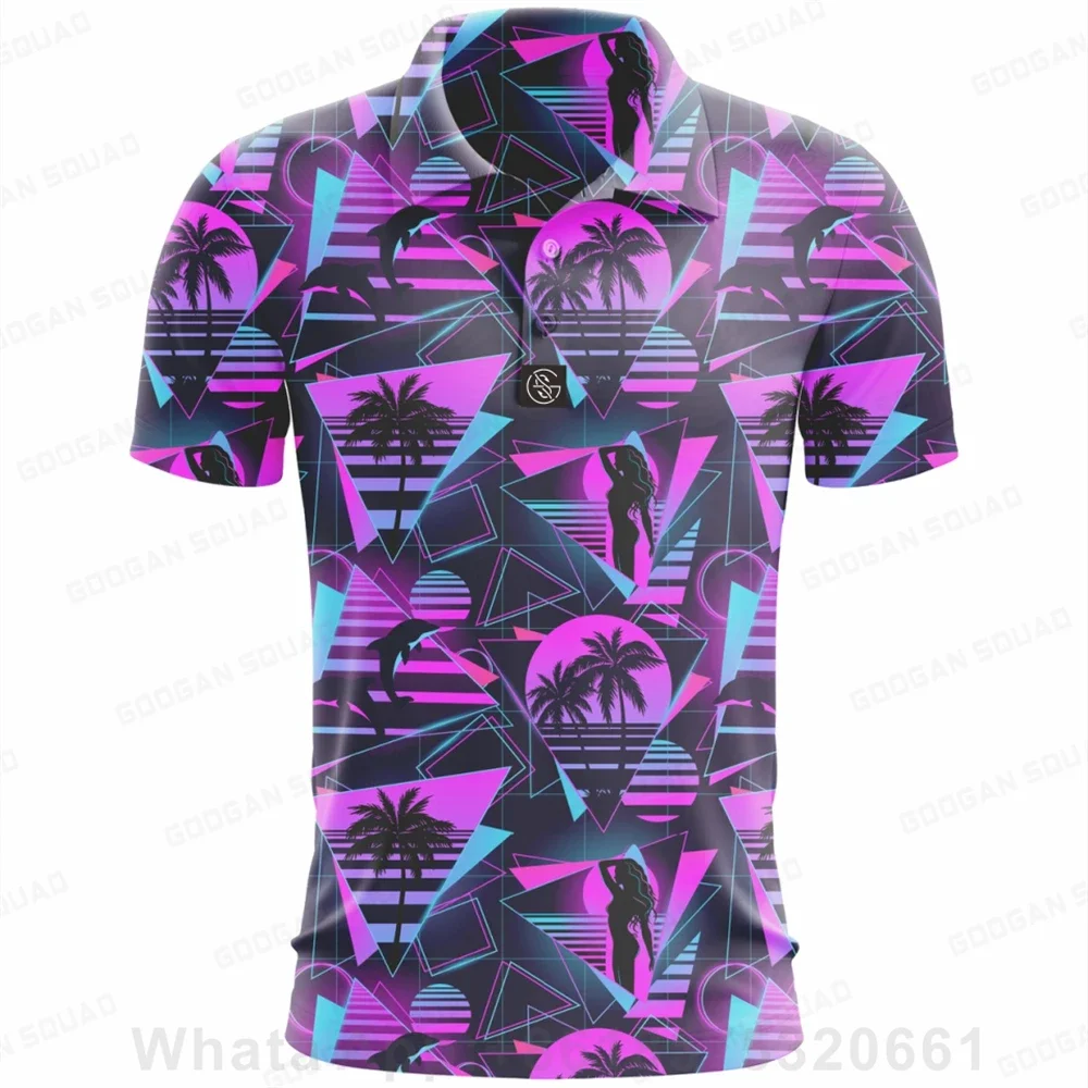 Camisa polo de manga curta masculina, camiseta casual, secagem rápida, tops de golfe e pesca, roupas plus size, verão