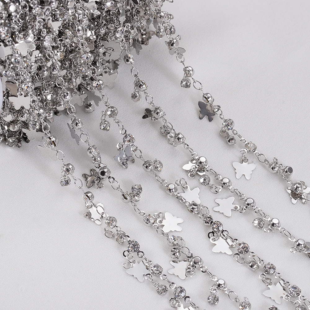 1 metr motyl Rhinestone koraliki Charms miedziane łańcuszki dla majsterkowiczów materiały do ​​wyrobu biżuterii