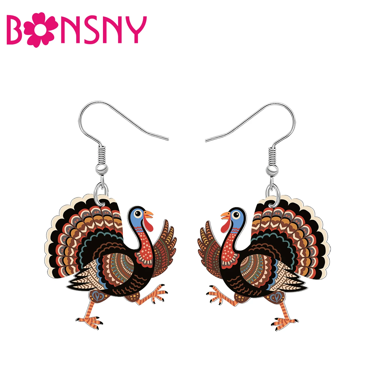 BONSNY Acrylic Thanksgiving Turkey Drop Earrings Bohemian Chicken Farm Animal Fall Jewelry Thankful Gifts For Women Girls Charms