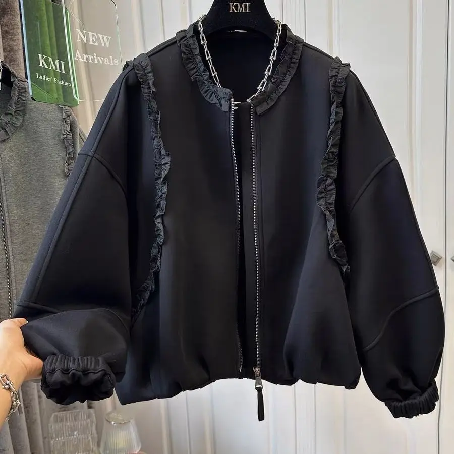 

Черный модный дизайн, весенне-осеннее пальто 2025 года, новый свободный топ, короткое пальто, верхняя одежда в ленивом стиле для женщин