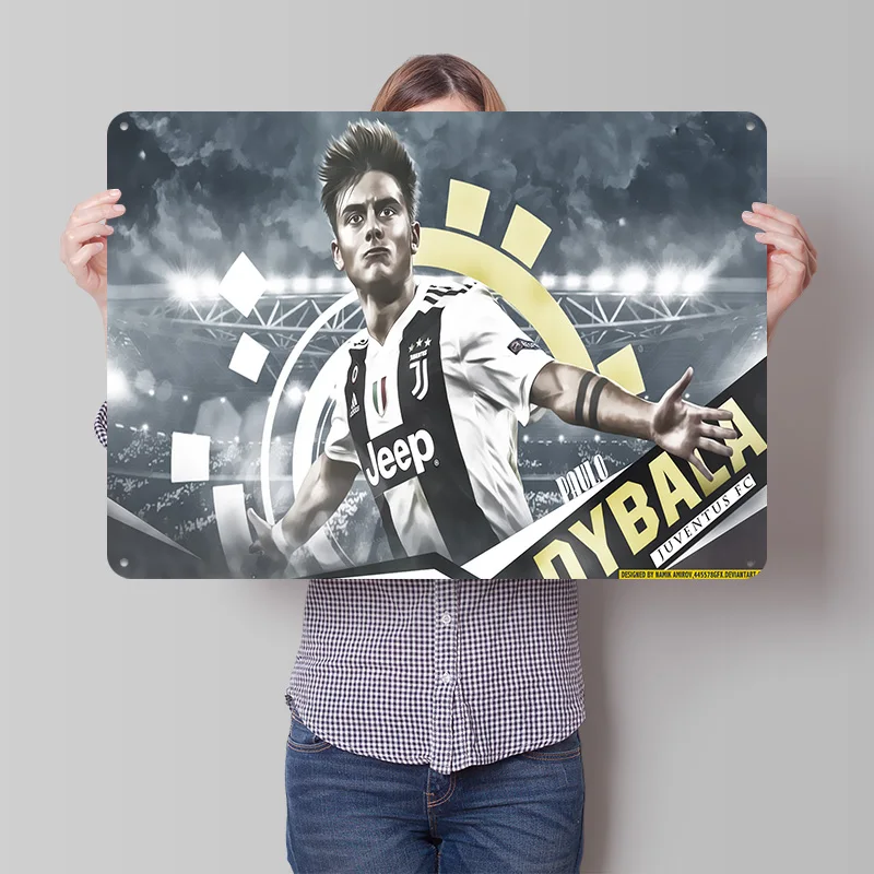 Póster de Fútbol de Paulo Dybala, Letreros Metálicos Vintage Personalizados, Arte de Pared, Placa de Metal Retro para Decoración de Habitaciones, Decoración del Hogar para Fanáticos del Fútbol