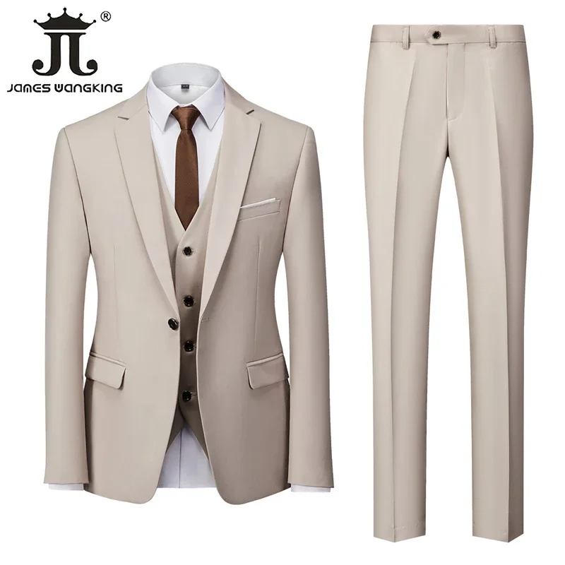 18 Color ( Jacket + Vest + Pants ) High-end Brand Solid Color Formal Office Business Suit Three-pcs Set Groom Wedding Dress