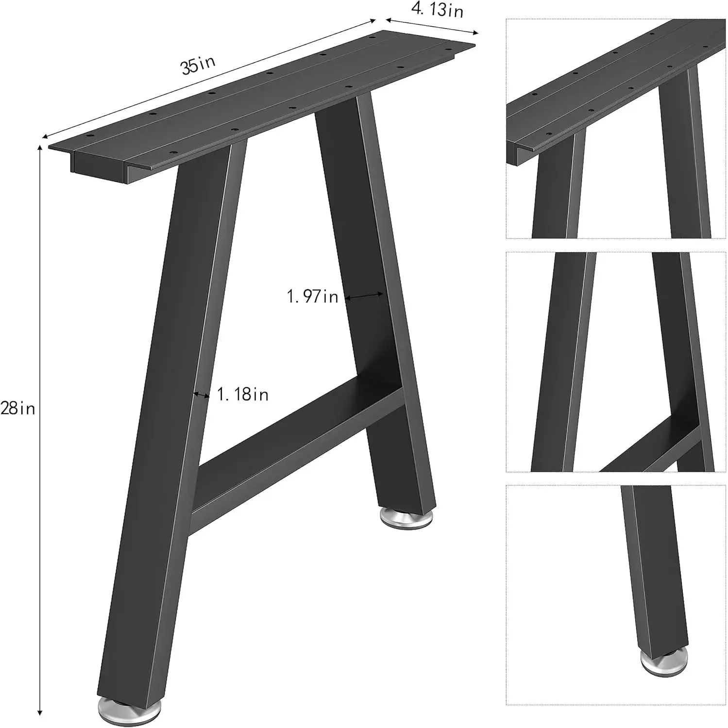 XMSJ.Metal Table Legs 28 inch Height x 35 inch Wide with Adjustable Protector Feet, Industrial & Rustic Style Heavy Duty Metal