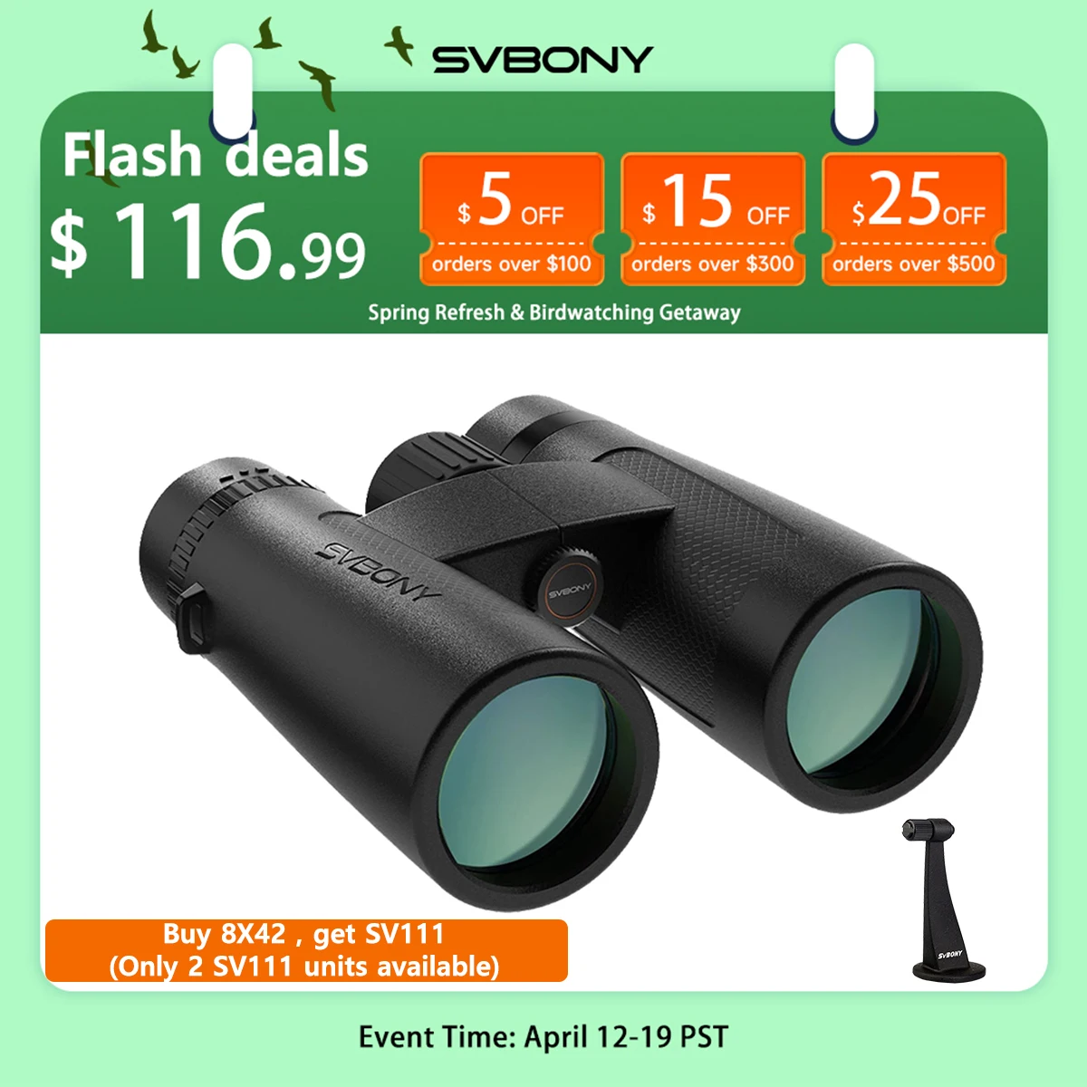 

Svbony SV202 Upgraded Wide-angle ED Binoculars 8x32/8x42/10x42 Bak4 Prism IPX7 Waterproof Fogproof for Bird Watching Camping