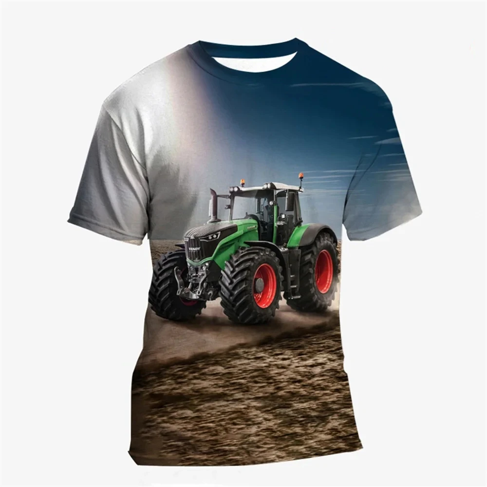 Camiseta de manga corta con estampado de Tractor para niños, ropa de moda con cuello redondo, verano, 2024