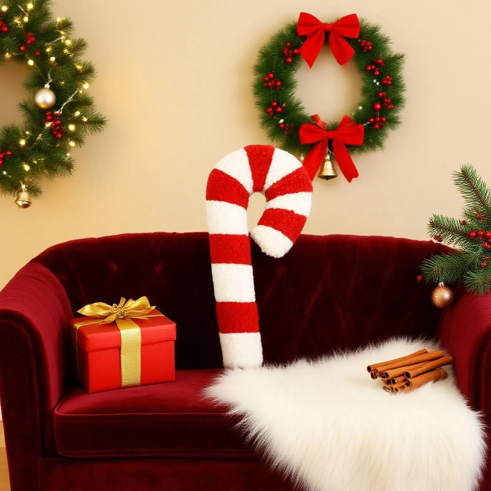 Zuckerstangen-Wurfkissen, Lendenkissen für Sofa, Plüschkissen, Weihnachtsdekoration für Sofa, Bett, Fensterbank, Wohnzimmer, Arbeitszimmer, Büro