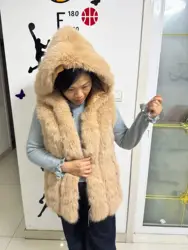 11 Color S-4XL Winter Warm Striped Faux Fox Fur Thick Outerwear Women Casual Long Vest Female Open Stitch Cardigan Coat With Hat