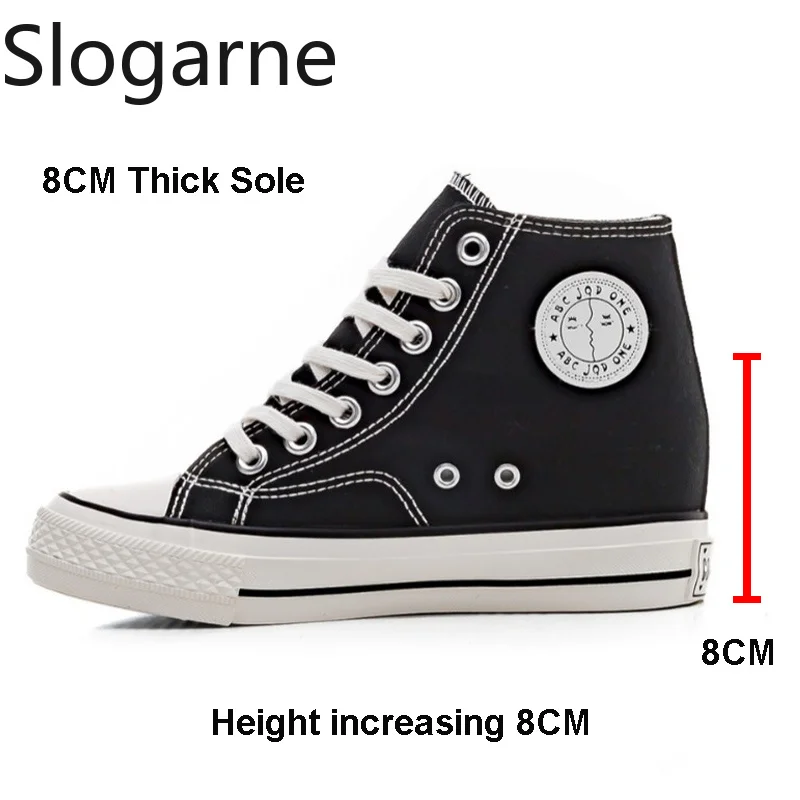 8CM Inner Height Increasing Canvas Shoes Women Inside Increased Ankle Boots Girls Canvas Short Boots Casual  8CM Platform Shoes