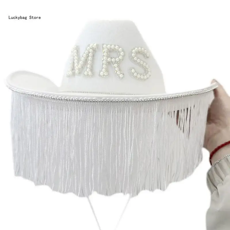 

Bride Cowboy Hat Tassel Cowboy Hat Mrs Hat Bride Hat Bachelorette Party Hat Bridal Party hat Tassel Cowgirl Hat