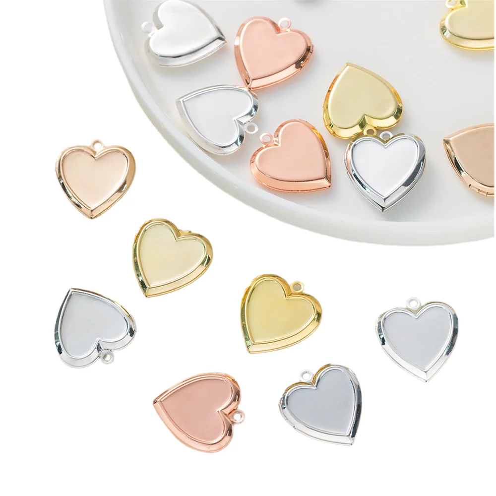 5Pcs/Lot Metal Heart Box Vintage Reliquary Pendant Photo Locket For DIY Necklace Birthday Lovers Jewelry Making Supplies Charm