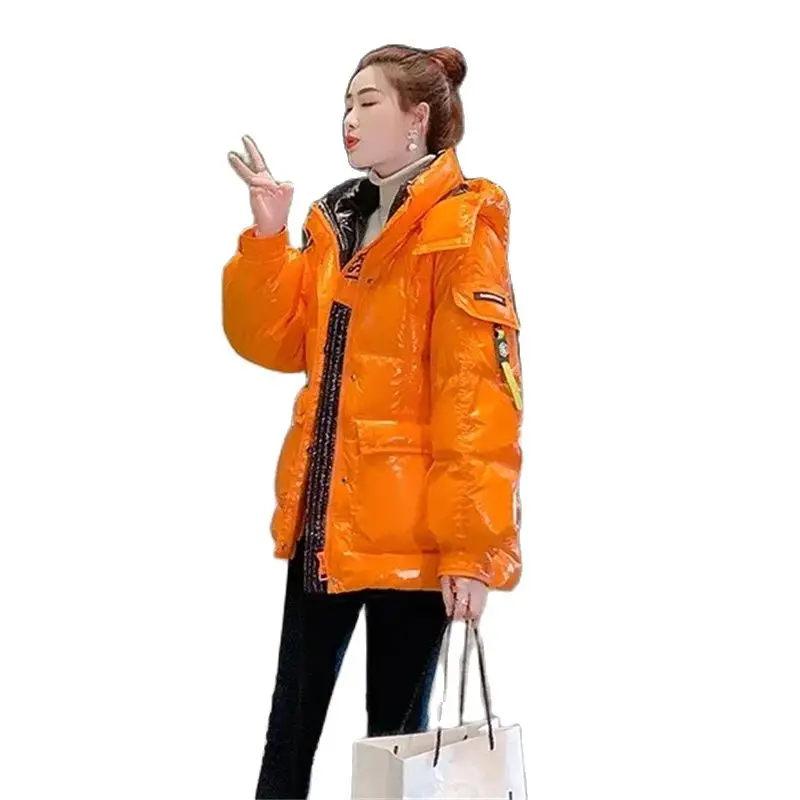 Overcoat Parka Glossy Down Cotton-Padded Women Jacket New Style 2023 Winter Explosions Fashion Avoid Wash Orange Warm Coat Girl