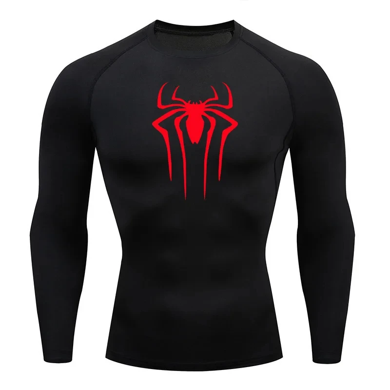 Camisa esportiva masculina de proteção solar do homem-aranha, camisa de compressão de manga comprida, segunda pele, roupa de treinamento de corrida, Rashgarda MMA