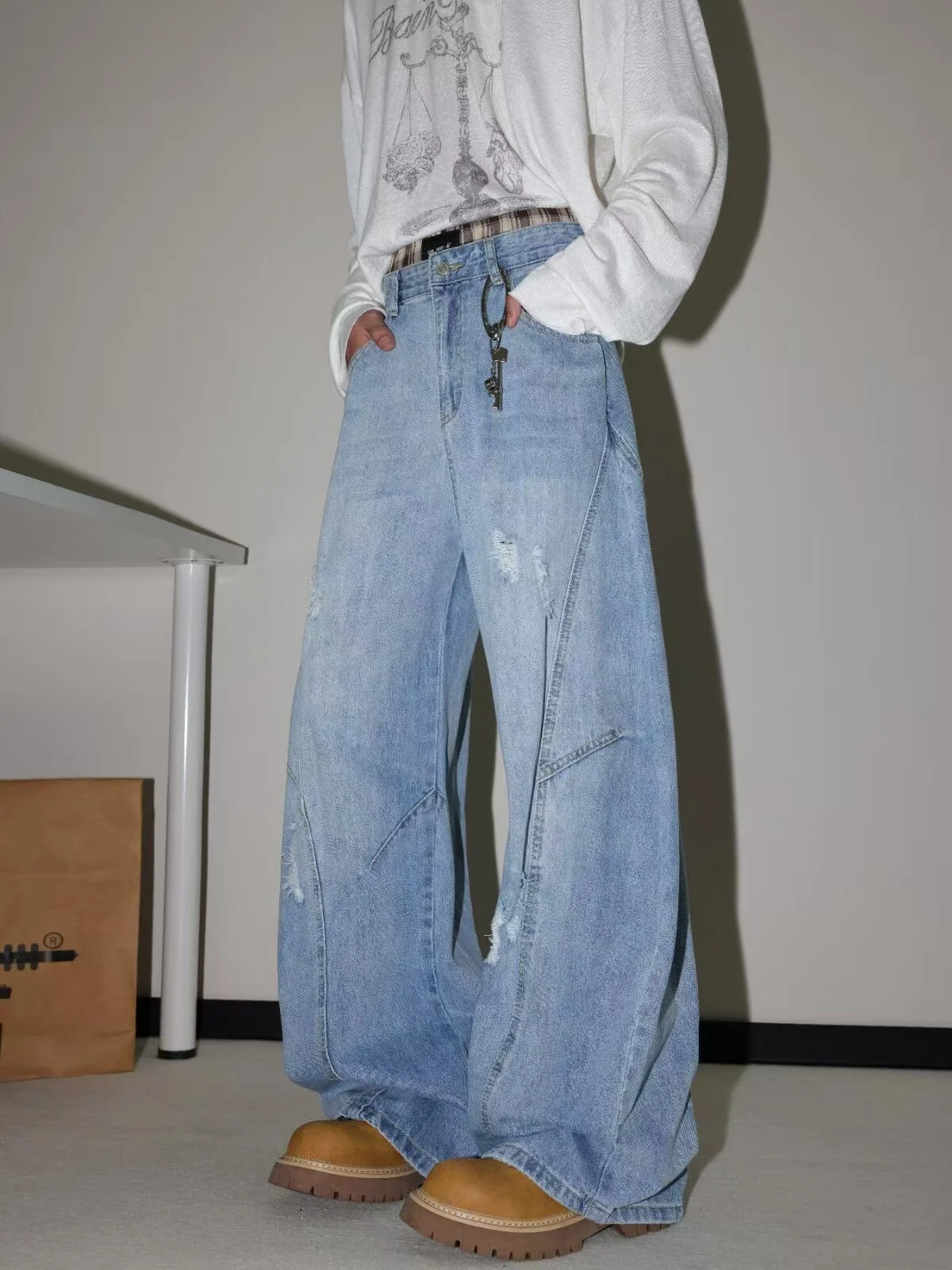 

Широкие джинсы с широкими штанинами в американском стиле ретро для мужчин и женщин Cleanfit, свободные прямые брюки, универсальные длинные брюки, нож