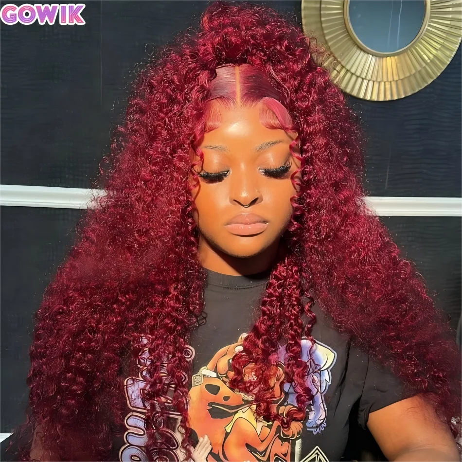 

Red Colored 99J Burgundy 13X6 Hd Lace Frontal Human Hair Wigs Water Deep Wave Curly 30 Inch Transparent Lace Front Wig For Women