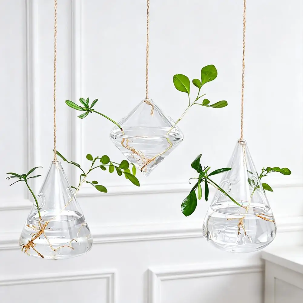 

Hanging Glass Vase Wall Mounted Glass Planter 3 Pcs Hanging Glass Planter Set Hydroponic Propagation Stations Indoor for Home