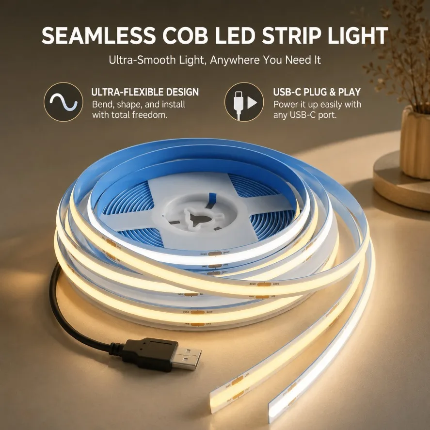 320LEDs/M DC5V USB COB LED Strip High Density Flexible Lighting Tape Lamp for DIY TV Backlight Home Decoration 3000K 4500K 6500K
