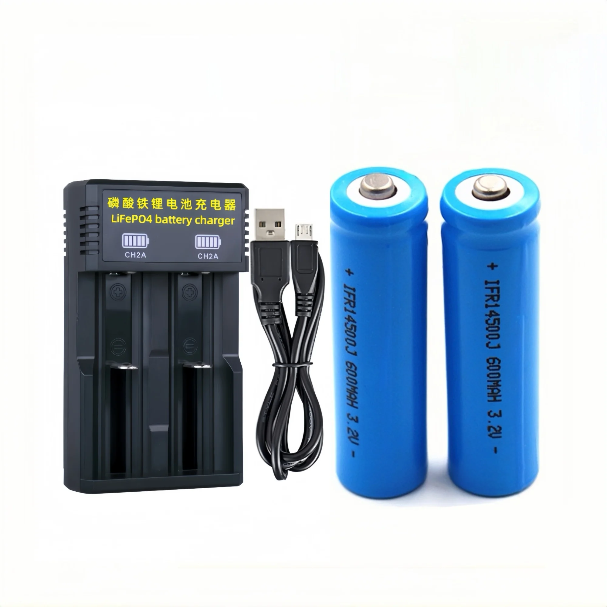 2PCS 14500 LiFePO4 Battery 3.2V 600mAh LiFePO4 Battery Charger for Hair Clippers Microphone Smart Trash Can Doorbell Sensor Toy