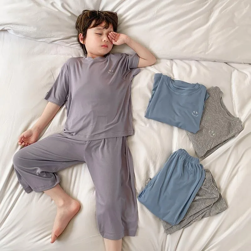 Summer Minimalist Boy Home Clothes Solid Color Loose and Comfortable Lightweight Sleepwear Casual Two-piece Set for Adults