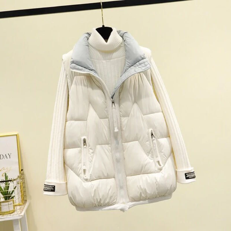 2023 New Winter Women Sleeveless Coat White Duck Down Vest Casual Warm Short Puffer Waistcoat Female Windproof Gilet