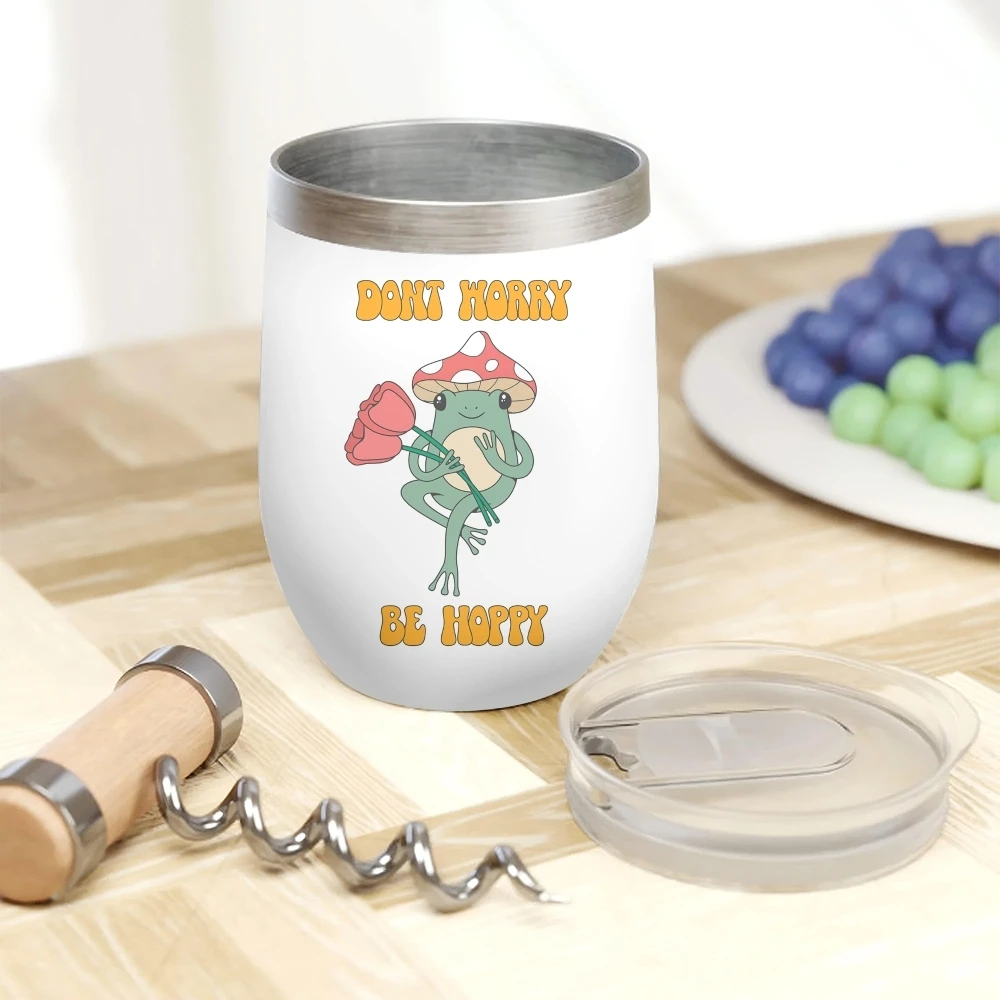 Funny Frog Painting Vacuum Flasks 12oz Insulated Wine Tumbler Vacuum Coffee Mug Egg Shape Thermos Cup