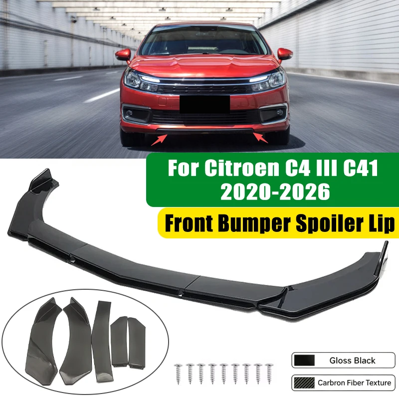 For Citroen C4 III C41 2020-2026 5Pcs ABS Car Front Bumper Lip Spoiler Splitter Body Kit Canard Tuning Accessories