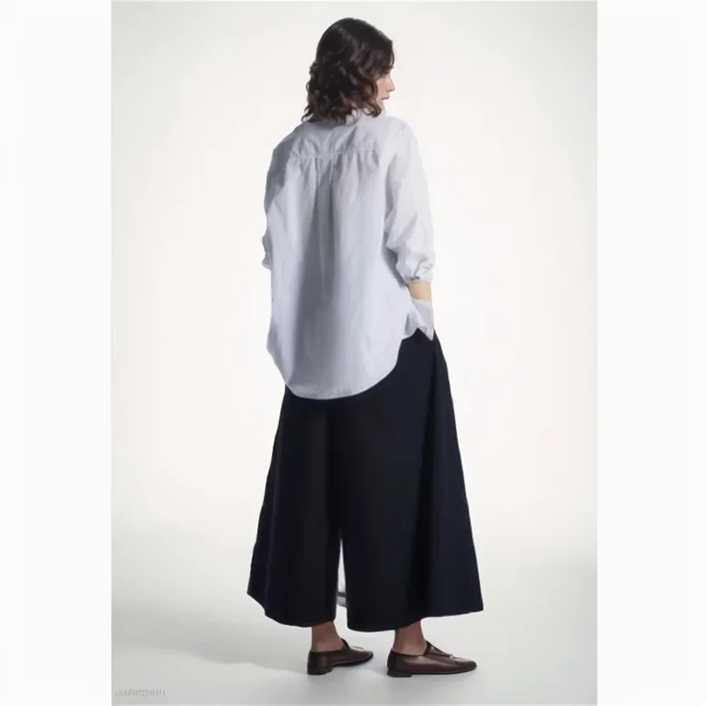 Cos Lris 2024 Summer Women\'s versatile casual elastic waist solid color loose wide leg pants skirt pants