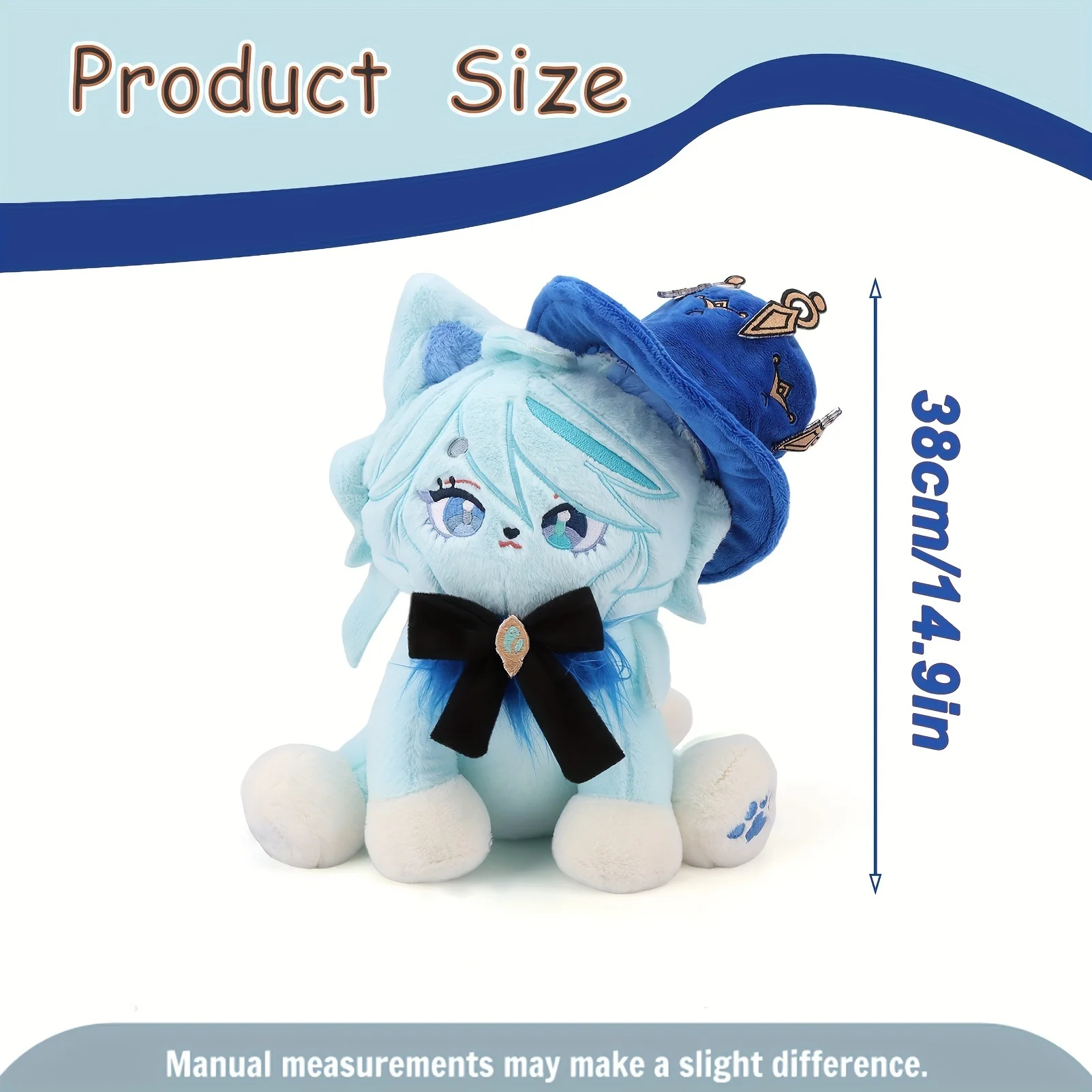 Cute 14.9 Inch Furina Meow Toy Doll, Stuffed Of Genshin Impact, Perfect For Fans, Home Decoration, Gift - Blue Polyester Fiber,